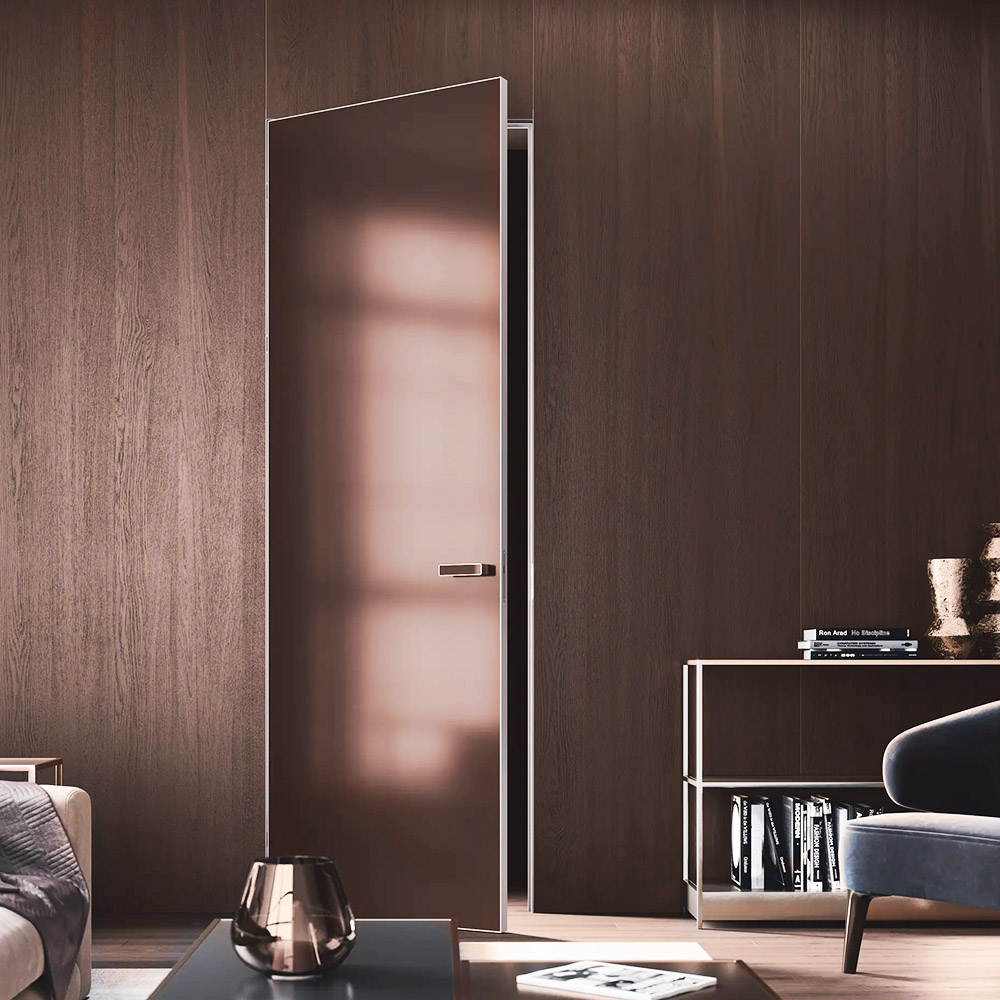 Concealed doors with mirror Satin bronze/graphite SecretDoors