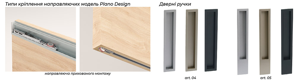 Розсувні двері прихованого монтажу AluDoors Plano типи ручок та механізм
